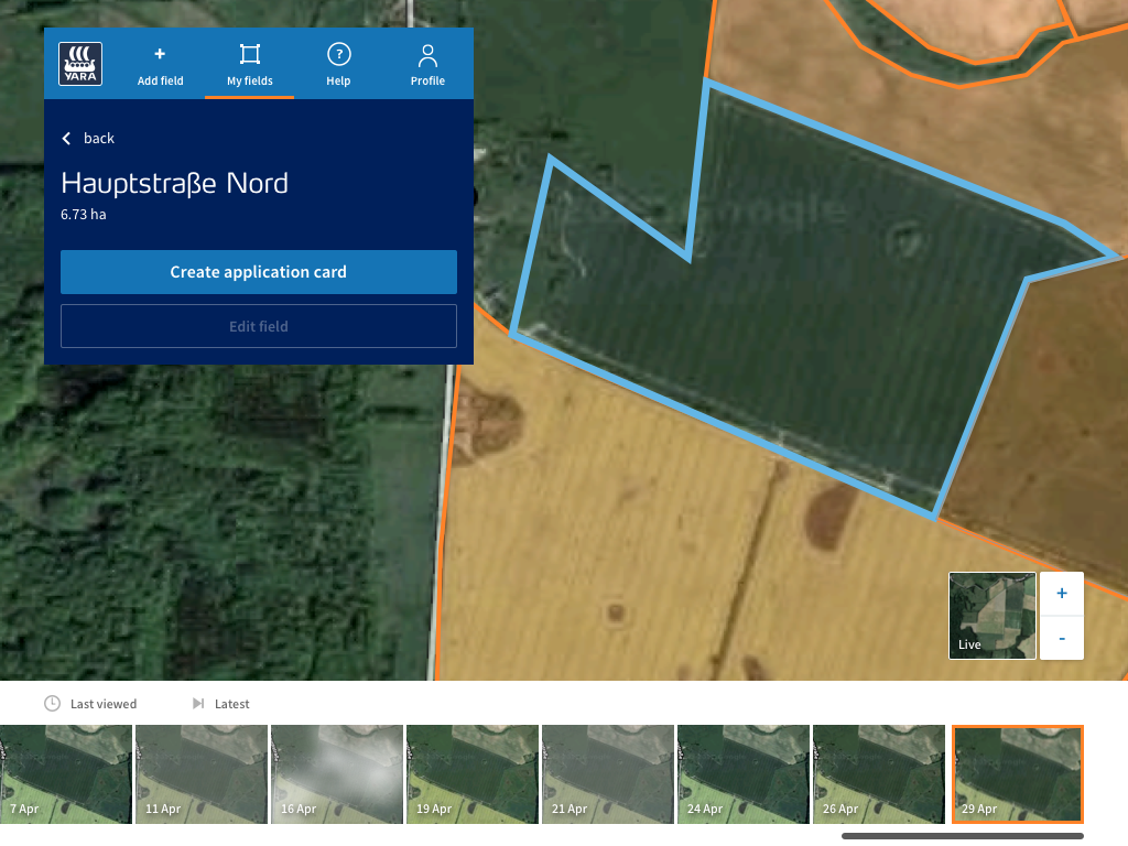at.farm – Feld mit Live-Satellitenbild