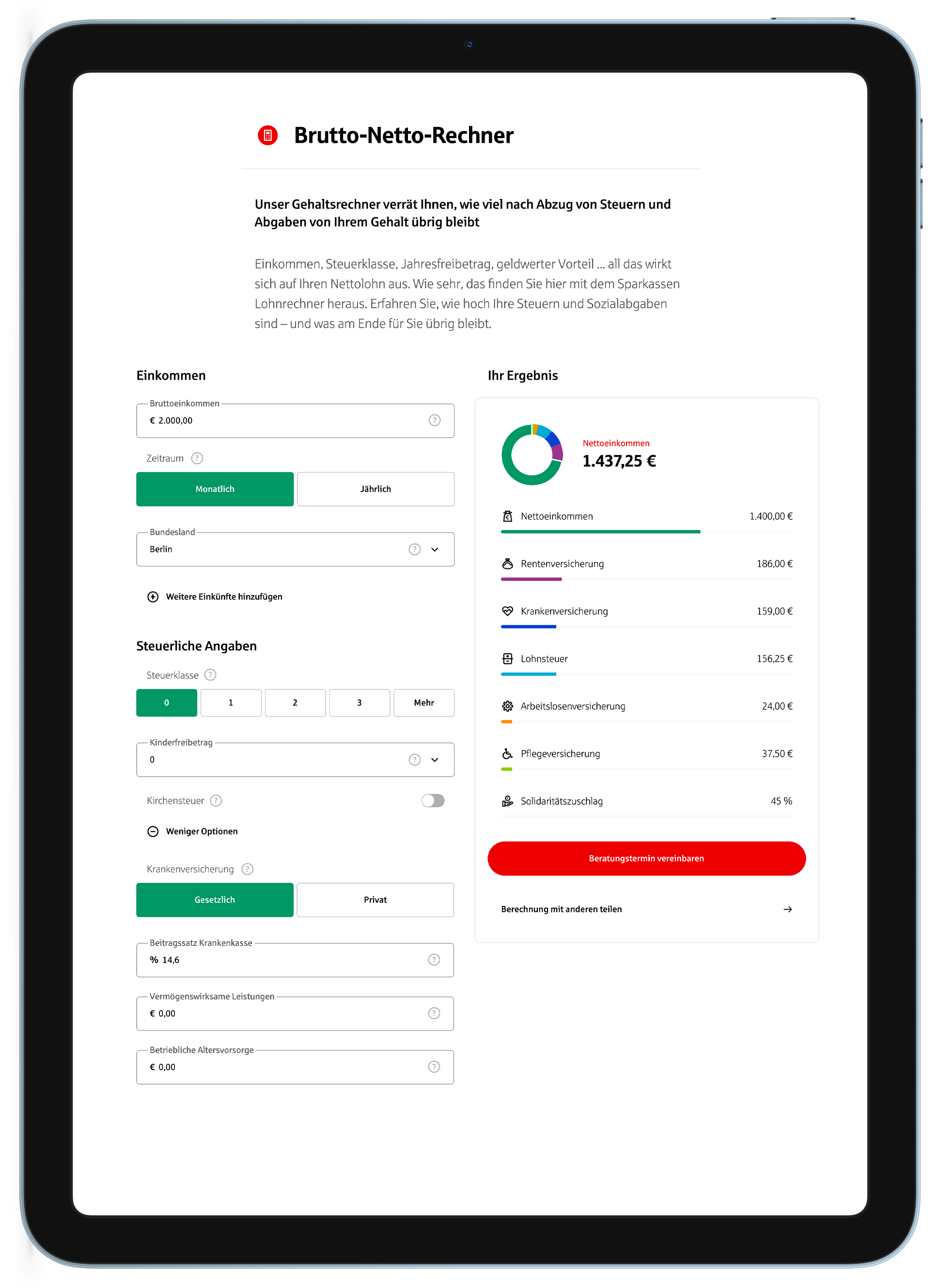 Brutto-Netto-Rechner auf iPad