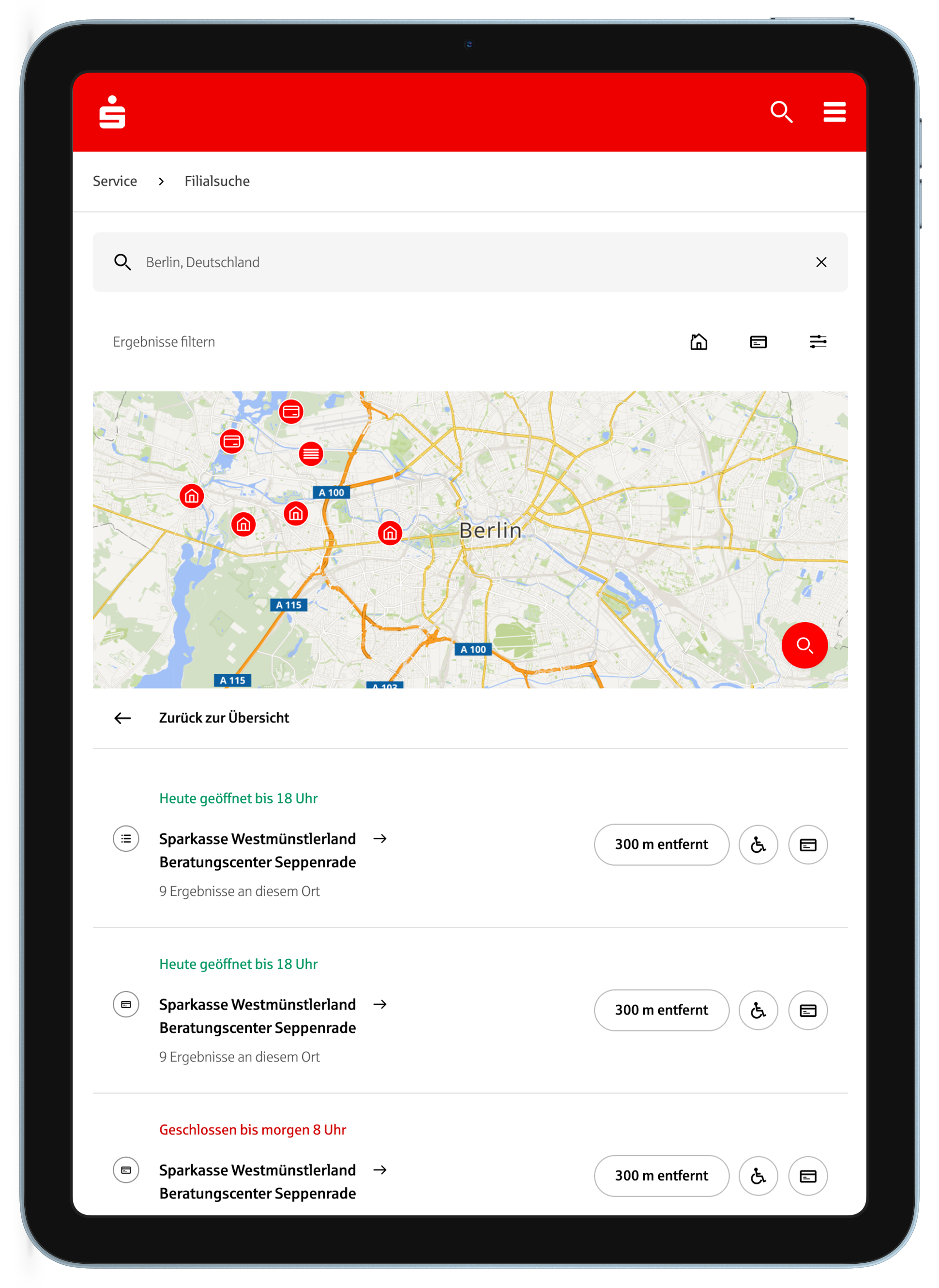 Filialfinder auf iPad