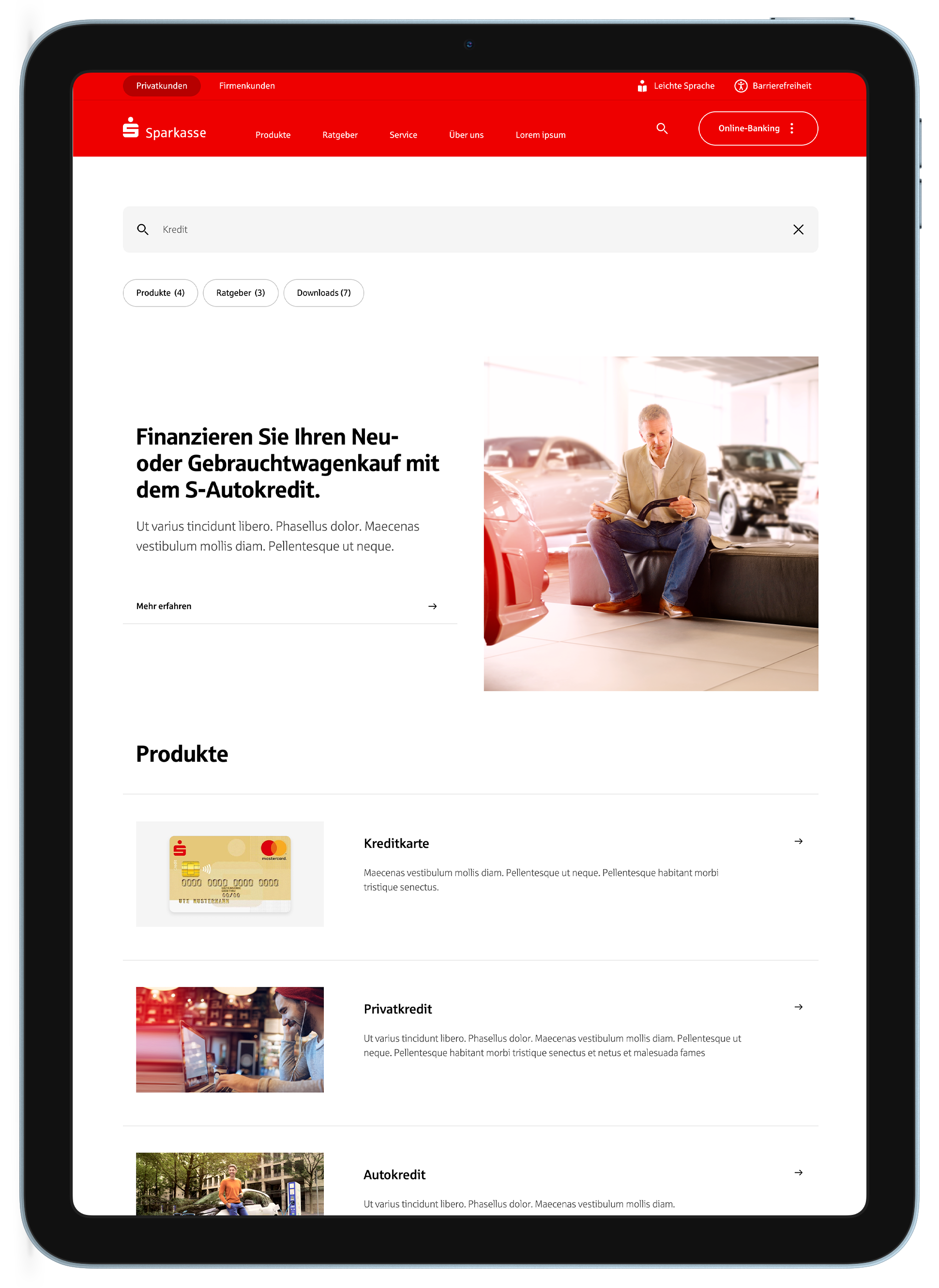 Sparkasse.de Suche auf iPad